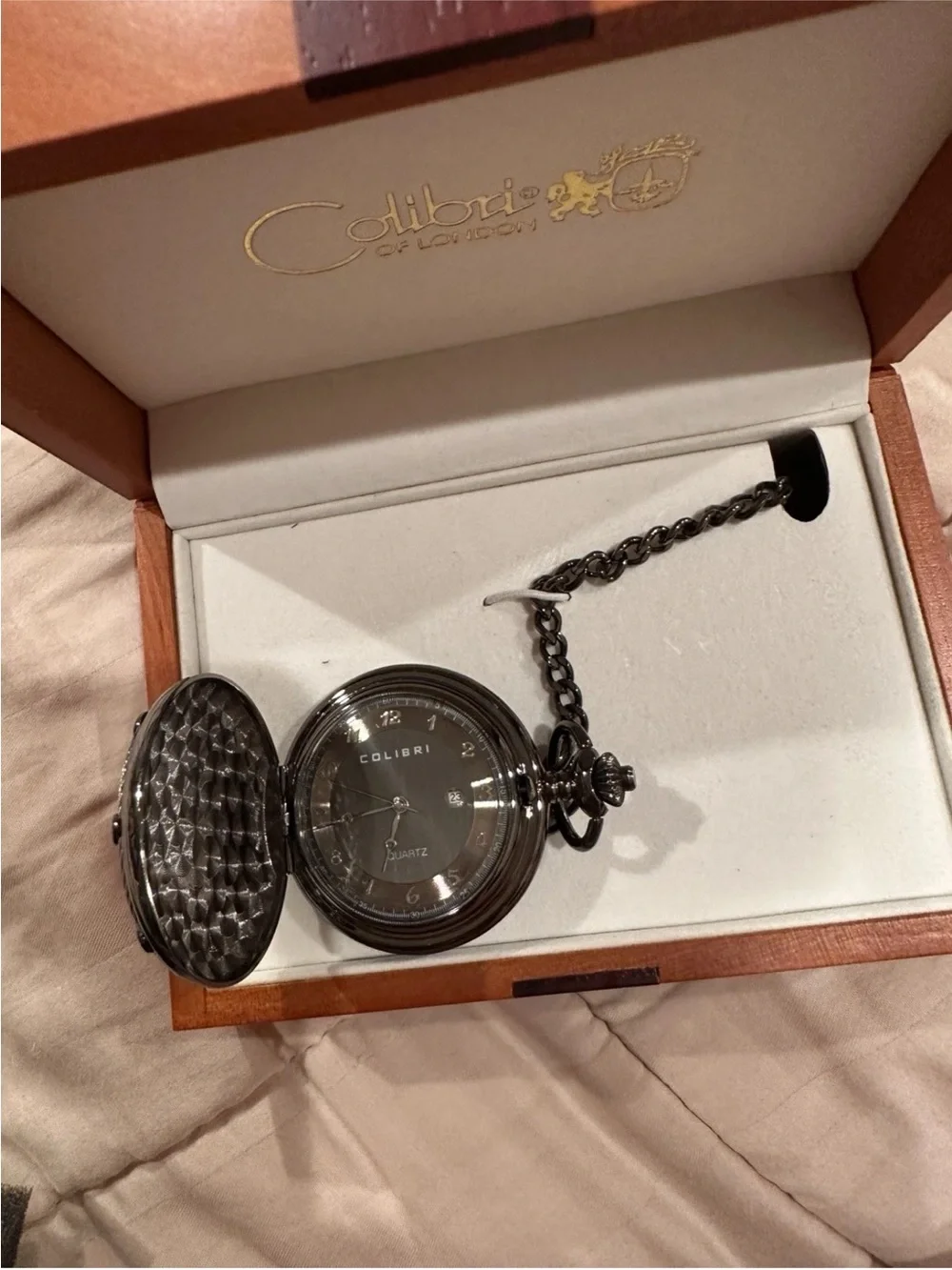 Black Hunter-Case Pocket Watch with Chain